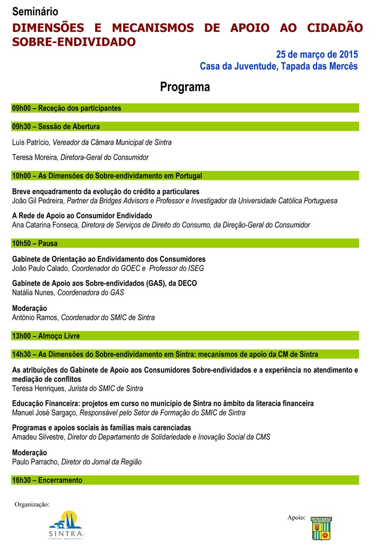 Programa Seminário Dimensões e Mecanismos de Apoio ao Cidadão Sobre-endividado - T
